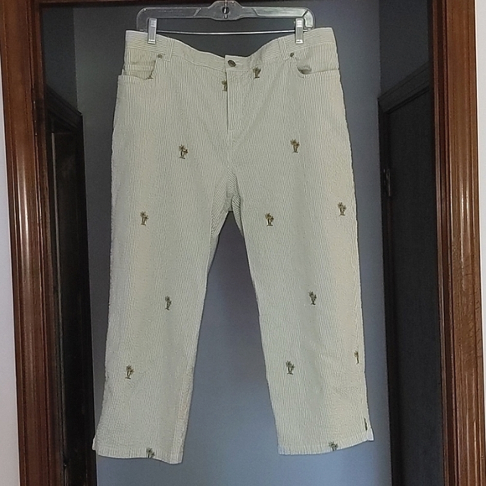 Kate Hill Seersucker Embroidered Pants